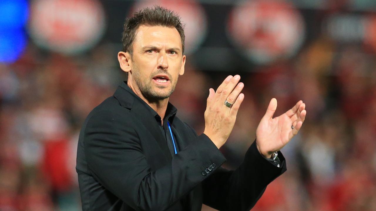 Coach of the Wanderers, Tony Popovic, thanks the fans after the Western Sydney Wanderers v Melbourne Victory A League game at Pirtek Stadium, Parramatta. Pic Mark Evans