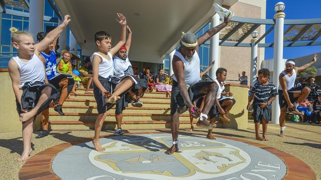 A previous Naidoc Week celebration of Indigenous culture performing outside Gladstone council chambers.