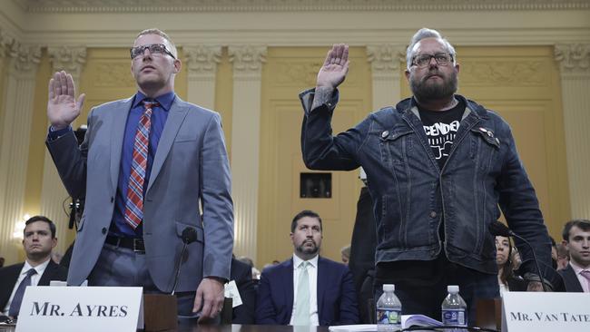 Stephen Ayres (L), who entered the US Capitol illegally on January 6, 2021, and Jason Van Tatenhove (R), who served as national spokesman for the Oath Keepers. Picture: AFP