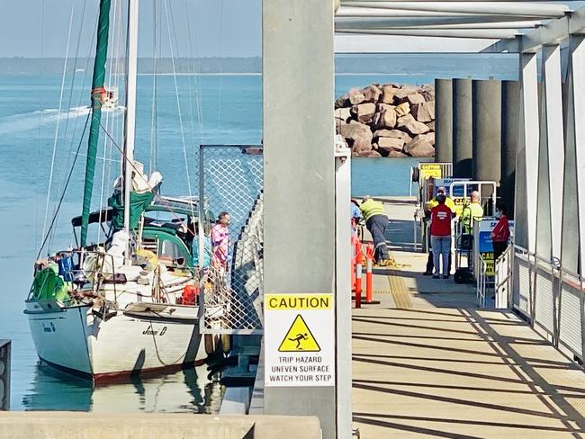 Covid 19. Yet another yacht has sailed into Darwin's Cullen Bay and tied up at the public pontoon. The Jenni D had two middle-aged Australians onboard fleeing Indonesia. PICTURE Gary Shipway