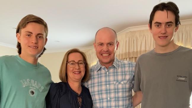 Bendigo's David Meade, 52, with wife Paula, and sons Billy, 17, and Jack, 20, on Christmas Day 2021. Mr Meade died after a private cancer battle on October 7, 2022. Picture: Supplied.