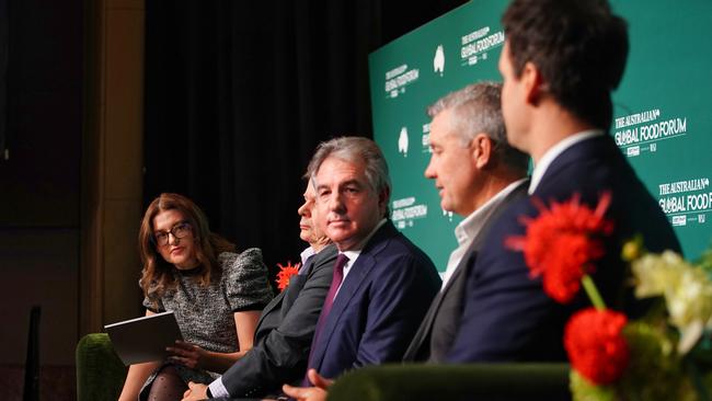 The Australian’s business editor, Vesna Poljak, speaks with Peloris managing director Peter Verry, GrainCorp chief Robert Spurway and AACo chief Dave Harris. Picture: Luis Enrique Ascui