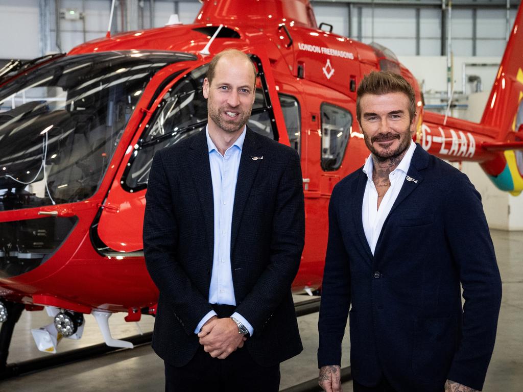 Prince William is still rocking the bearded look for his charity event visit with David Beckham. Picture: Aaron Chown - WPA Pool/Getty Images