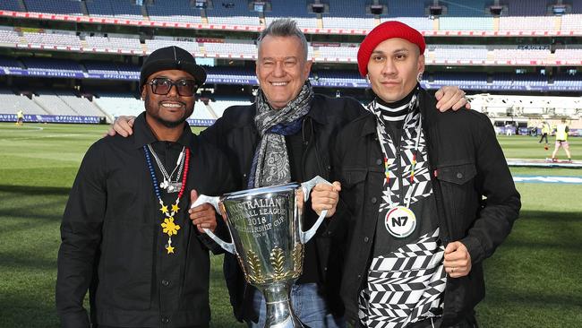 Jimmy Barnes with The Black Eyed Peas members apl.de.ap and Taboo at the 2018 AFL Grand Final. Picture: Scott Barbour/AFL Media/Getty