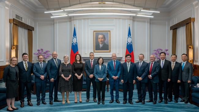 Taiwan President Tsai Ing-wen meets in Taipei on Tuesday with an Australian parliamentary delegation led by Labor MP Josh Wilson and Liberal MP Paul Fletcher. Picture: Taiwan Presidential Office