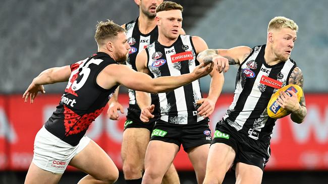 Magpies star Jordan De Goey could only register two points, including the contentious one involving the goal umpire.