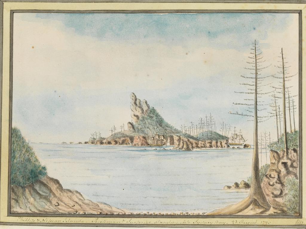 The Justinian &amp; Surprise in Sydney Bay on 23 August, 1790. Picture: State Library of NSW