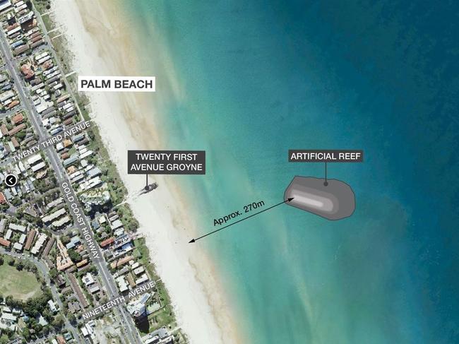 Diagrams of Palm Beach artificial reef by Gold Coast City Council.