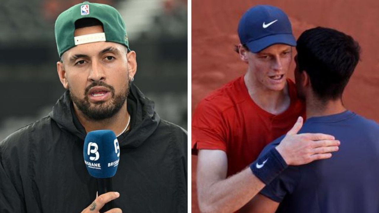 Nick Kyrgios, Jannik Sinner and Carlos Alcaraz. Photos: News Corp/Getty Images