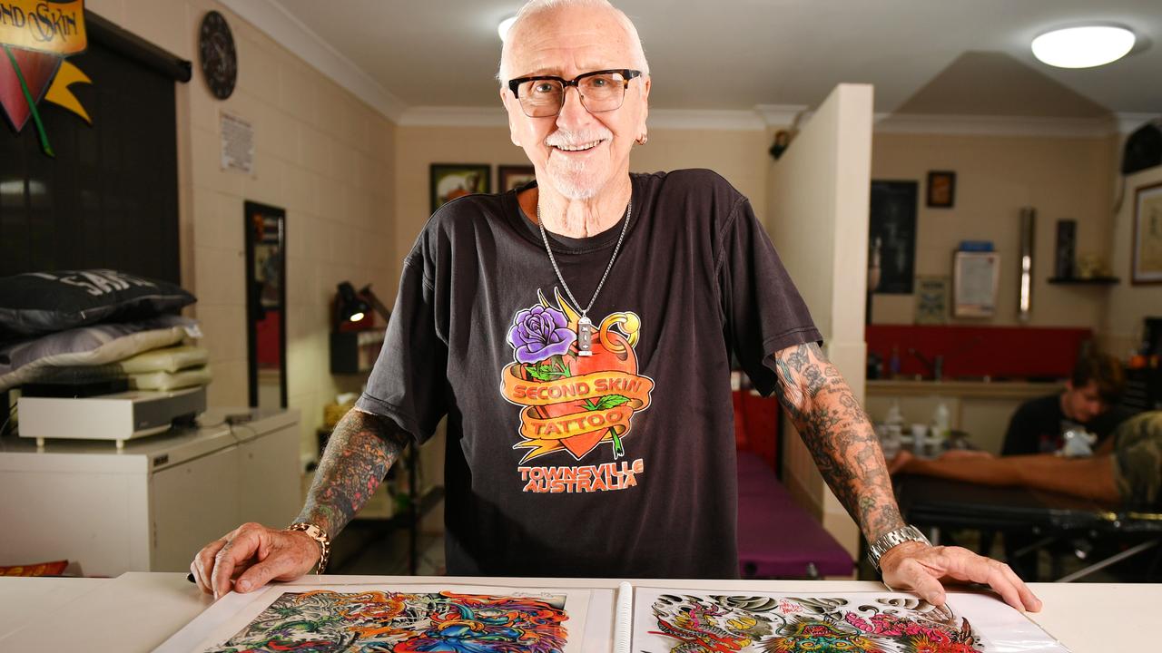 Owner of Second Skin Tattoo, Les Bowen has been tattooing for 66 years. Picture: Nikita McGuire