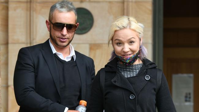 Mark Andreoni who pleaded guilty to drug and gun charges, seen leaving Adelaide Magistrates Court with his girlfriend, Amy Hedges. Picture: NCA NewsWire