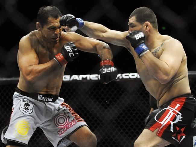 UFC - Ultimate Fighting Championships held at Acer Arena. Cain Velasquez (black shorts), Minotauro Noguira (white shorts)