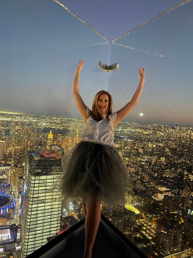 Tasmania's Liza-Jane Sowden at the Edge observation deck in New York. Picture: Supplied