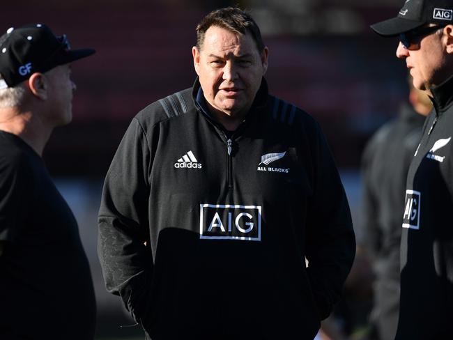 Steve Hansen (centre) says New Zealand would be very interested in Ponga. Picture: AFP