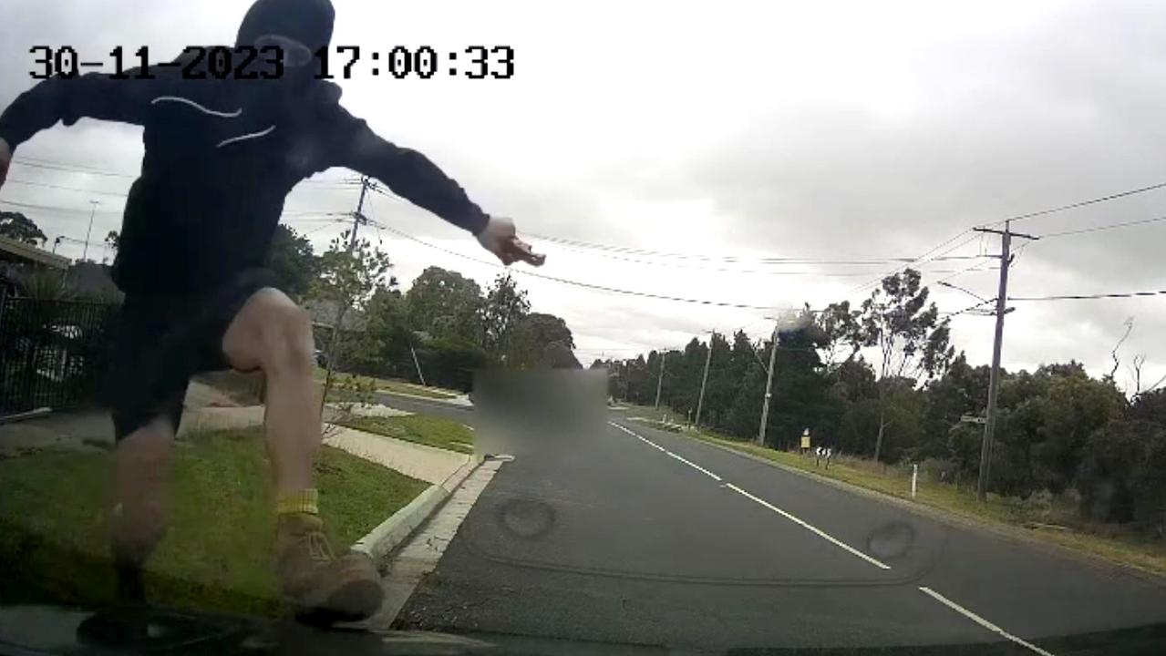 Footage captured the man jumping on the vehicle. Picture: Victoria Police.