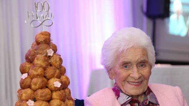 Mardi McDonald at her 100th birthday celebrations in Geelong. Picture: Mike Dugdale