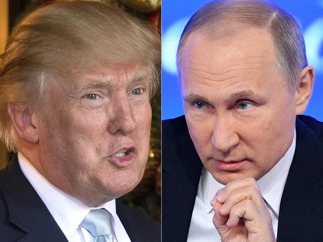 (COMBO) This combination of pictures created on December 30, 2016 shows a file photo taken on December 28, 2016 of US President-elect Donald Trump (L) in Palm Beach, Florida and a file photo taken on December 23, 2016 of Russian President Vladimir Putin speaking in Moscow. US President-elect Donald Trump plans to hold a summit with Russian leader Vladimir Putin on his first foreign trip shortly after taking office, the Sunday Times reported January 15, 2017, though a Trump spokeswoman denied the report as "completely false." Trump would seek to "reset" relations with the Kremlin, with Iceland the likely venue, emulating Ronald Reagan's Reykjavik meeting with Soviet leader Mikhail Gorbachev in 1986 during the Cold War, the British newspaper reported, citing unnamed British officials it said had been informed of the plan. / AFP PHOTO / DON EMMERT AND Natalia KOLESNIKOVA