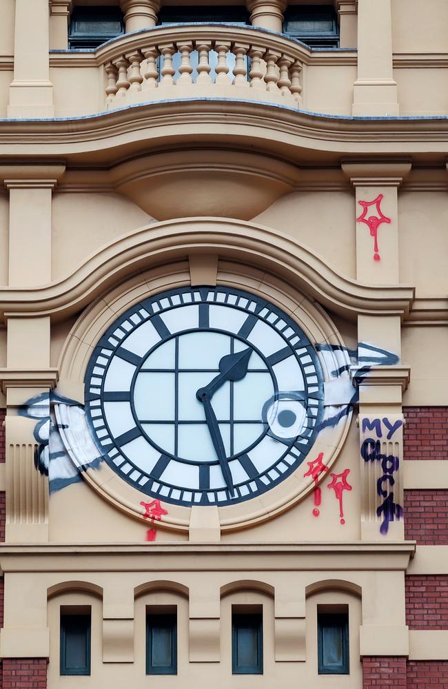 Flinders Street station was also targeted. Picture: Ian Currie.