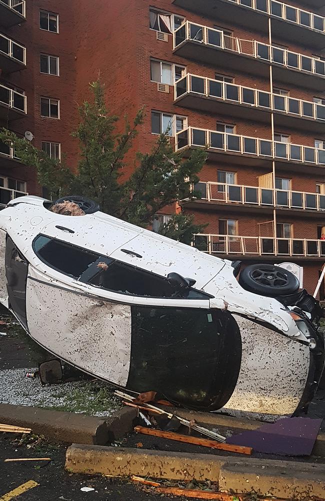 Destroyed buildings and cars are seen in Mont-Bleu, Gatineau, Quebec, close to Ottawa after a tornado shattered Canada's capital. Picture: Vincent-Carl Leriche/AFP