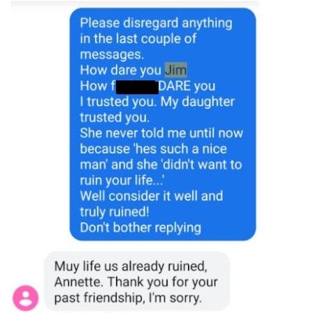 Annette’s text message to James Griffin, along with his reply.