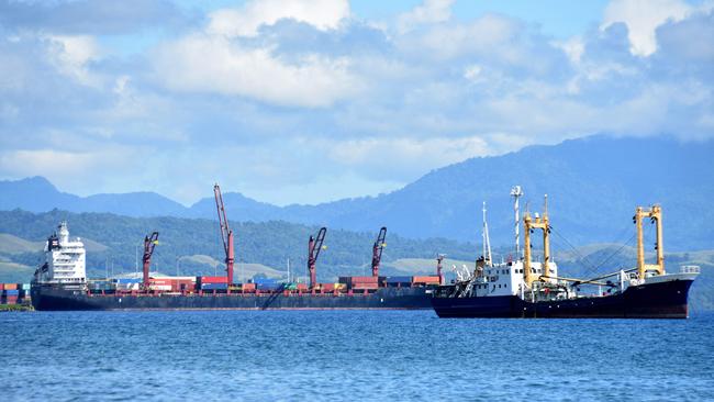 Ships anchor near the Honiara port of Solomons Island. Picture: AFP