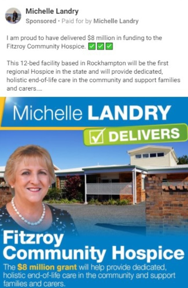 Capricornia MP Michelle Landry spent $34,033 in six months on political ads on Facebook. Picture: Facebook