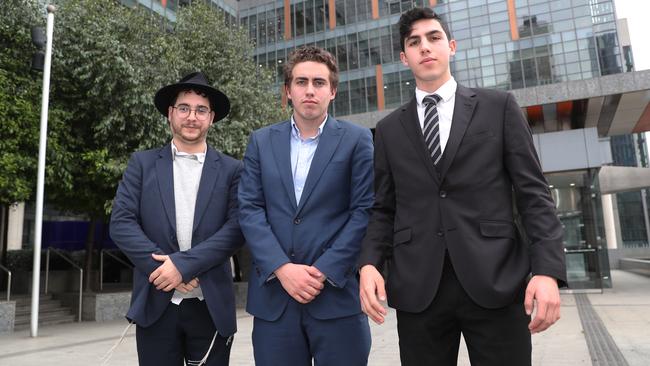 Liam Arnold-Levi, Matt Kaplan and Joel Kaplan claim they endured years of antisemitic bullying. Picture: David Crosling