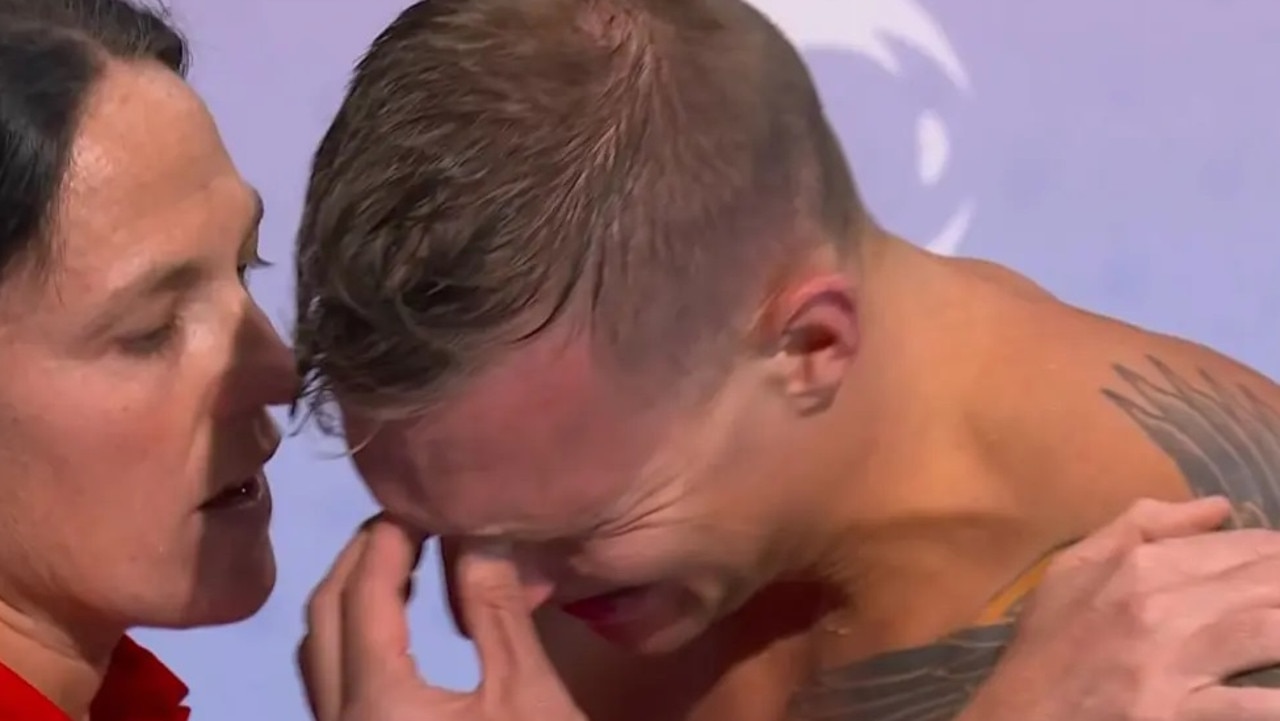 Caeleb Dressel was emotional after failing to qualify for the 100-metre butterfly final at the 2024 Paris Olympics on Aug. 2, 2024.