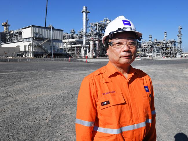 Inpex CEO Takayuki Ueda touring the Ichthys LNG processing facilities at Bladin Point in 2019. Picture: Katrina Bridgeford.