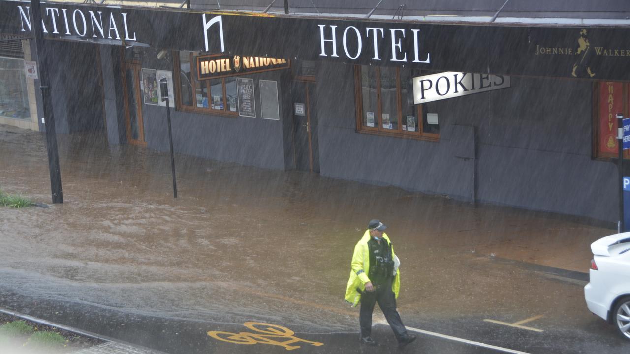 Flooding near the Rowes building, corner of Victoria Street and Russell Street, Toowooomba, February 25, 2022.