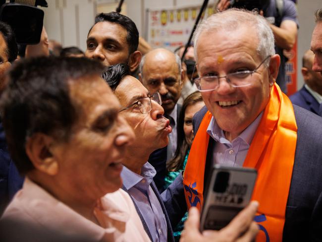 Prime Minister Scott Morrison meets the people at the Hindu Council of Australia in Parramatta. Picture: Jason Edwards