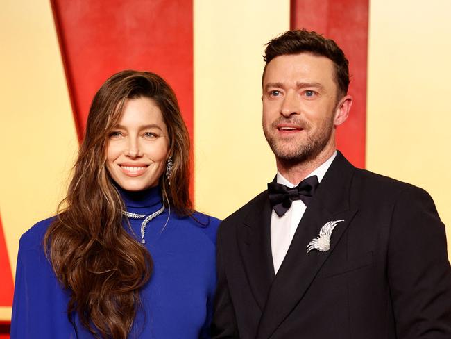 Justin Timberlake with wife Jessica Biel at the 2024 Vanity Fair Oscars Party. Picture: AFP