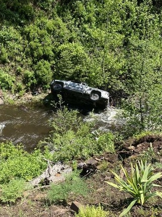 Brandon Garrett spent the night stranded after driving off a cliff. Picture: Baker County Sheriff's Office