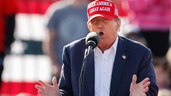 Donald Trump took aim at Joe Biden’s immigration policies during a rally in Vandalia, Ohio. Picture: AFP