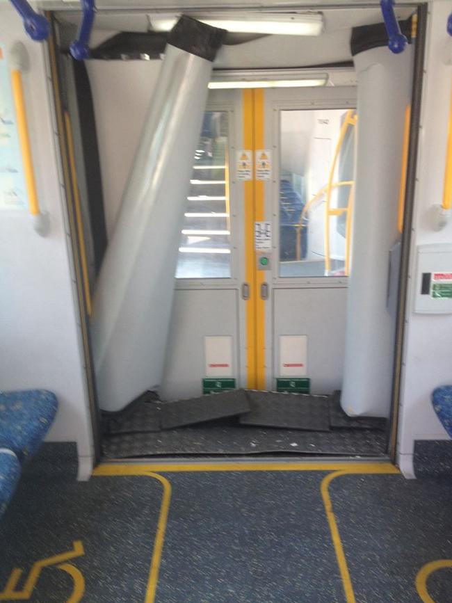 Damaged train compartment. Picture: Brett Saunders