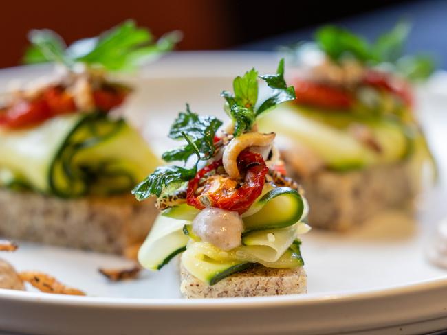 The Waggon’s marinated zucchini toast with smoked almond cream. Picture: Linda Higginson