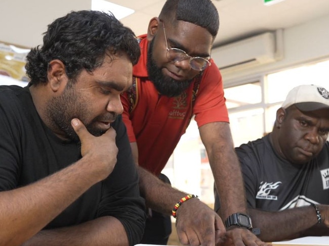 Foundation 2 Future Participants: (left) Mervyn Purvis, (centre) Troydon Fishook (Mentor), (right) Dylan Peterson. Picture: Saltbush NT