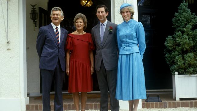 Then Prime Minister Bob Hawke and his wife Hazel at Government House with Prince Charles and Princess Diana. Picture: Getty Images