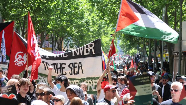 Hundreds of Victorian students walked out of school on Thursday to attend a pro-Palestine rally in Melbourne. Picture: NCA NewsWire /Brendan Beckett