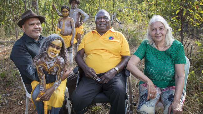 Yunupingu with Noel Pearson and Marcia Langton at Garma in 2019. Picture: Melanie Faith Dove