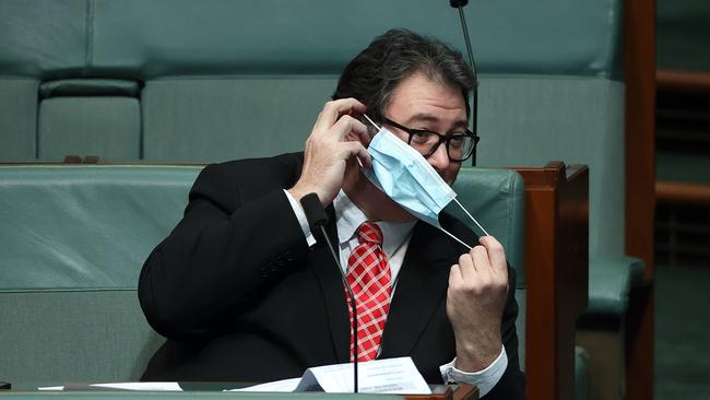 George Christensen stirring the pot by not wearing a mask for a few minutes during Question Time. Picture: Gary Ramage/NCA NewsWire