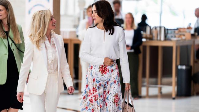 Crown Princess Mary of Denmark and Federica Marchionni, CEO, Global Fashion Agenda. Picture: AFP