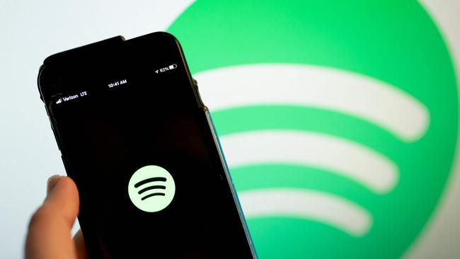 Shares of Spotify tumbled midweek when the music streaming service — roiled in controversy over its star podcaster Joe Rogan — projected lower profit margins in the coming earnings period as subscriber growth slows. Picture: Stefani Reynolds / AFP