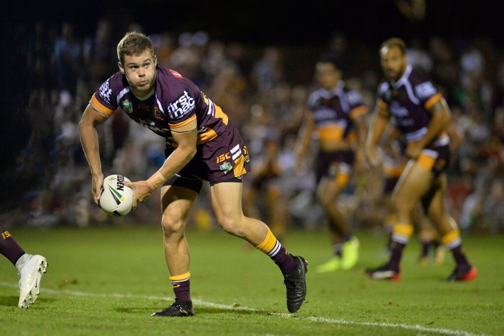 Sam Scarlett of Brisbane Broncos against Gold Coast Titans in NRL pre-season trial at Clive Berghofer Stadium, Saturday, February 17, 2018. Picture: Kevin Farmer