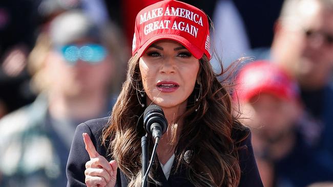 South Dakota Governor Kristi Noem speaks before former US president Donald Trump takes the stage during a rally in Ohio in March. Picture: AFP