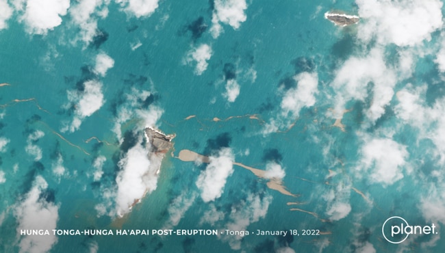 Hunga Tonga-Hunga Haʻapai as seen on January 18, 2022 following the eruption. Picture: Planet Labs