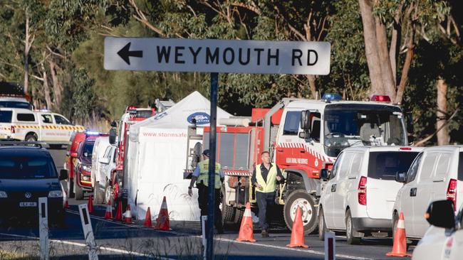 Emergency services at the scene of the triple fatal crash. Picture: Loren Toncini