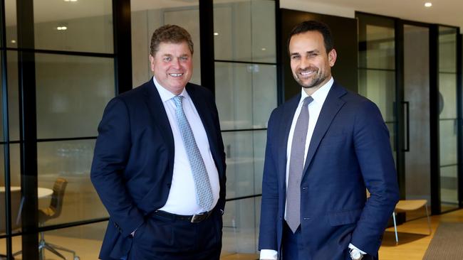 Centuria Capital CEO John McBain and CEO, unlisted property funds, Jason Huljich at the Centuria offices in North Sydney on Tuesday. Picture: Hollie Adams