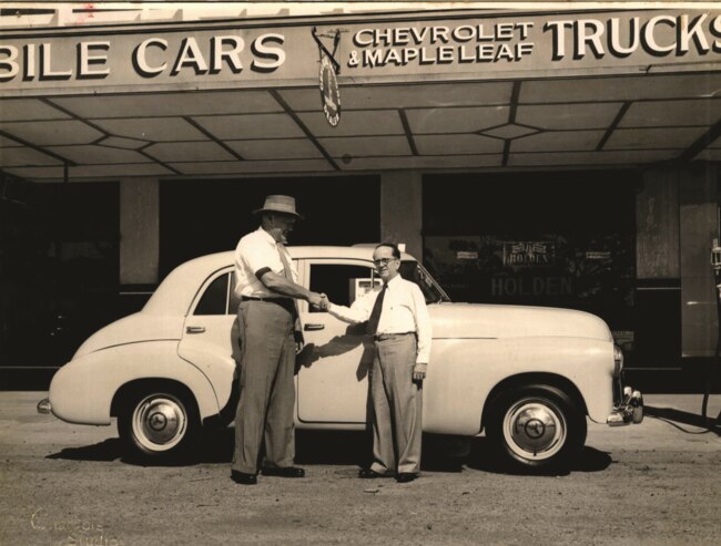 The first Holden delivered in Cairns to Mr Barty Gerrand in 1949, by Francis Ireland MBE.