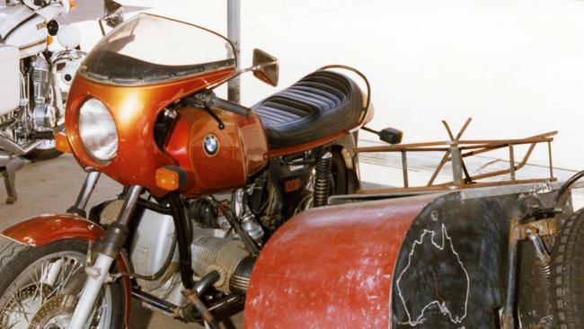 Tim Thomson's 1977 BMW R100S motorcycle with homemade sidecar. The bike was recovered two weeks after their bodies were discovered.